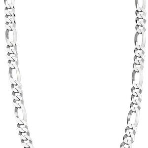 925 Sterling Silver Italian 5mm Diamond-Cut Figaro Link Chain Necklace for Women